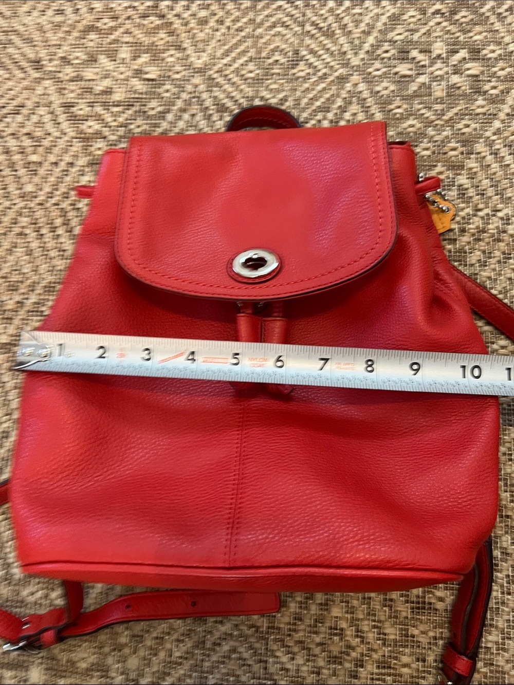 Coach Bright Red Pebbled Leather Mini Backpack with Turn-Lock Flap - Picture 9 of 10